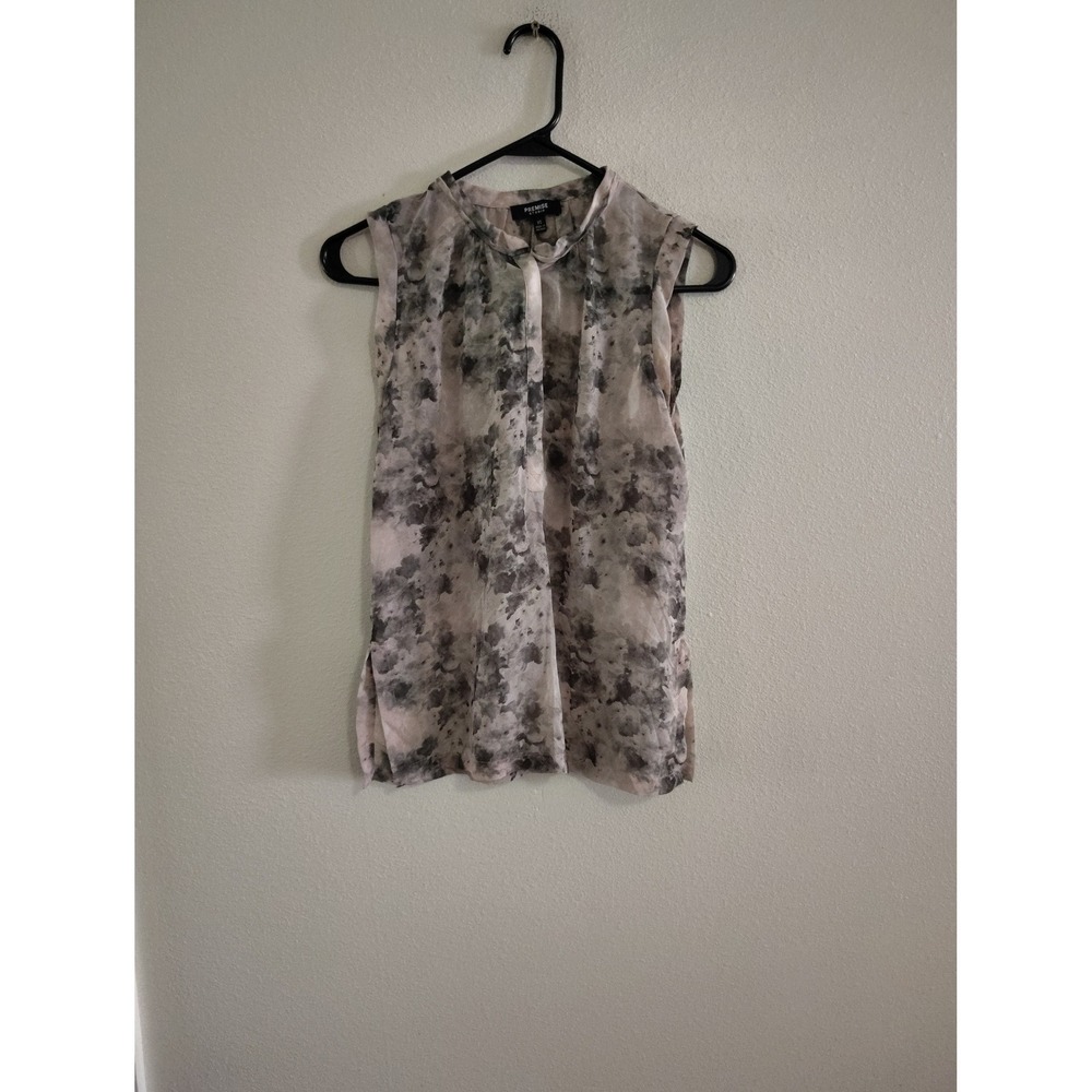 Premise Studio Womens XS Sleeveless Blouse Grey Pink Abstract Print Pleated Top‎